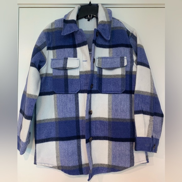 George Oversized Flannel Shacket - Size Small - Blue, White & Grey - Picture 1 of 5